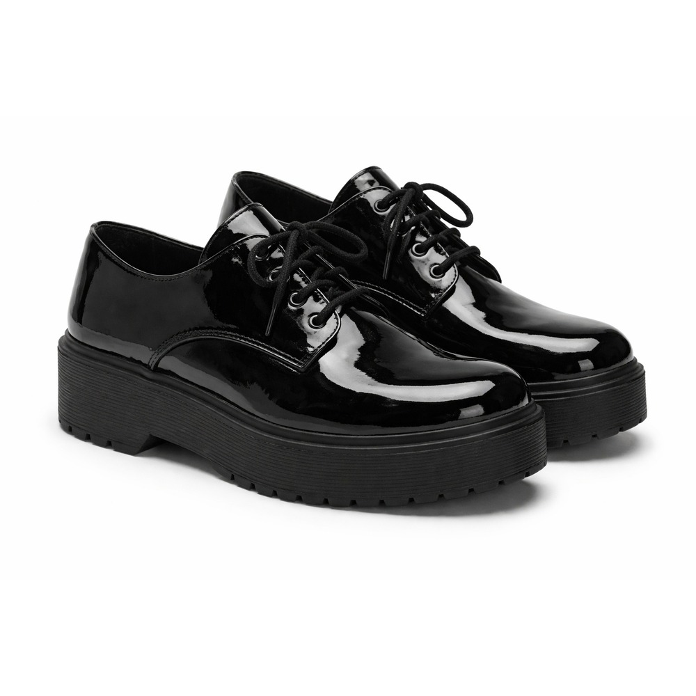 Forever 21 Black Patent Platform Oxford Shoes Lug Sole Chunky Women's 10